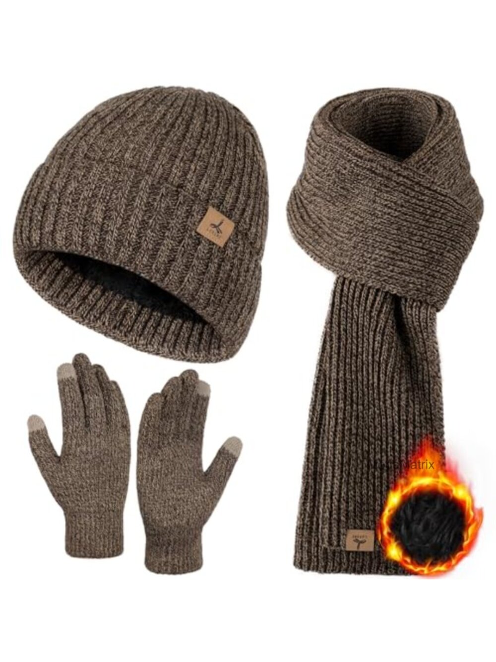 Winter Hat Scarf Gloves Set Knitted Ribbed Beanie Gift